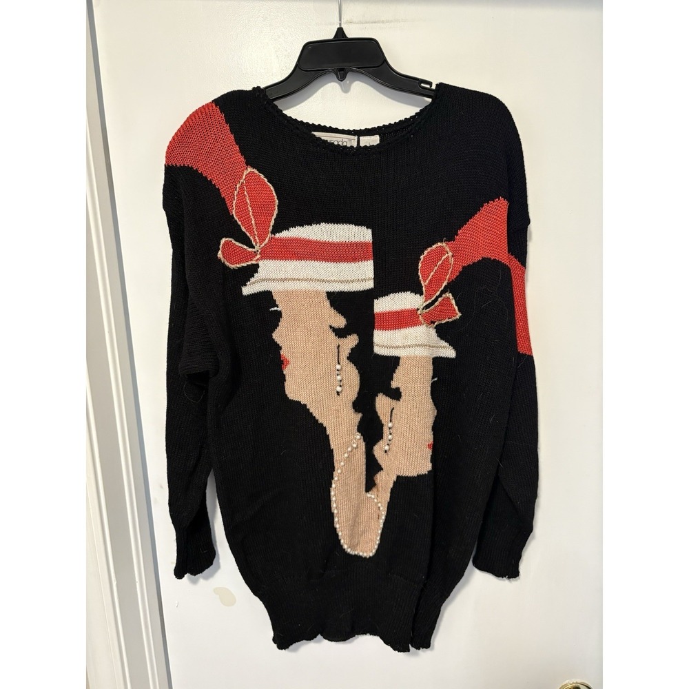 Vtg Maurada Flapper Girl Embellished Pearl Oversize Sweater Size L